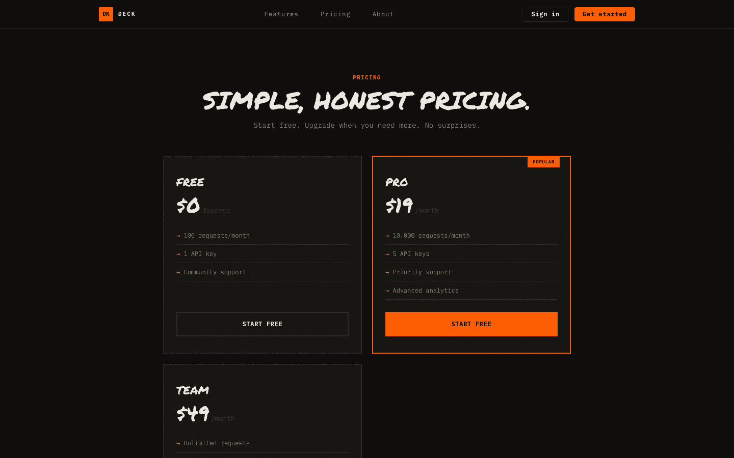 Pricing page