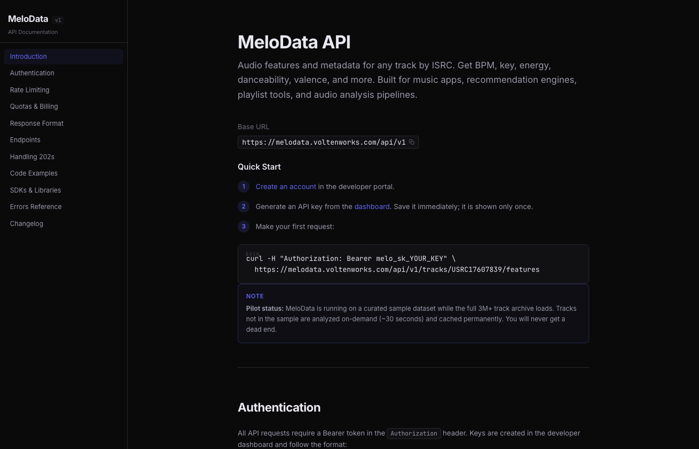 MeloData API documentation