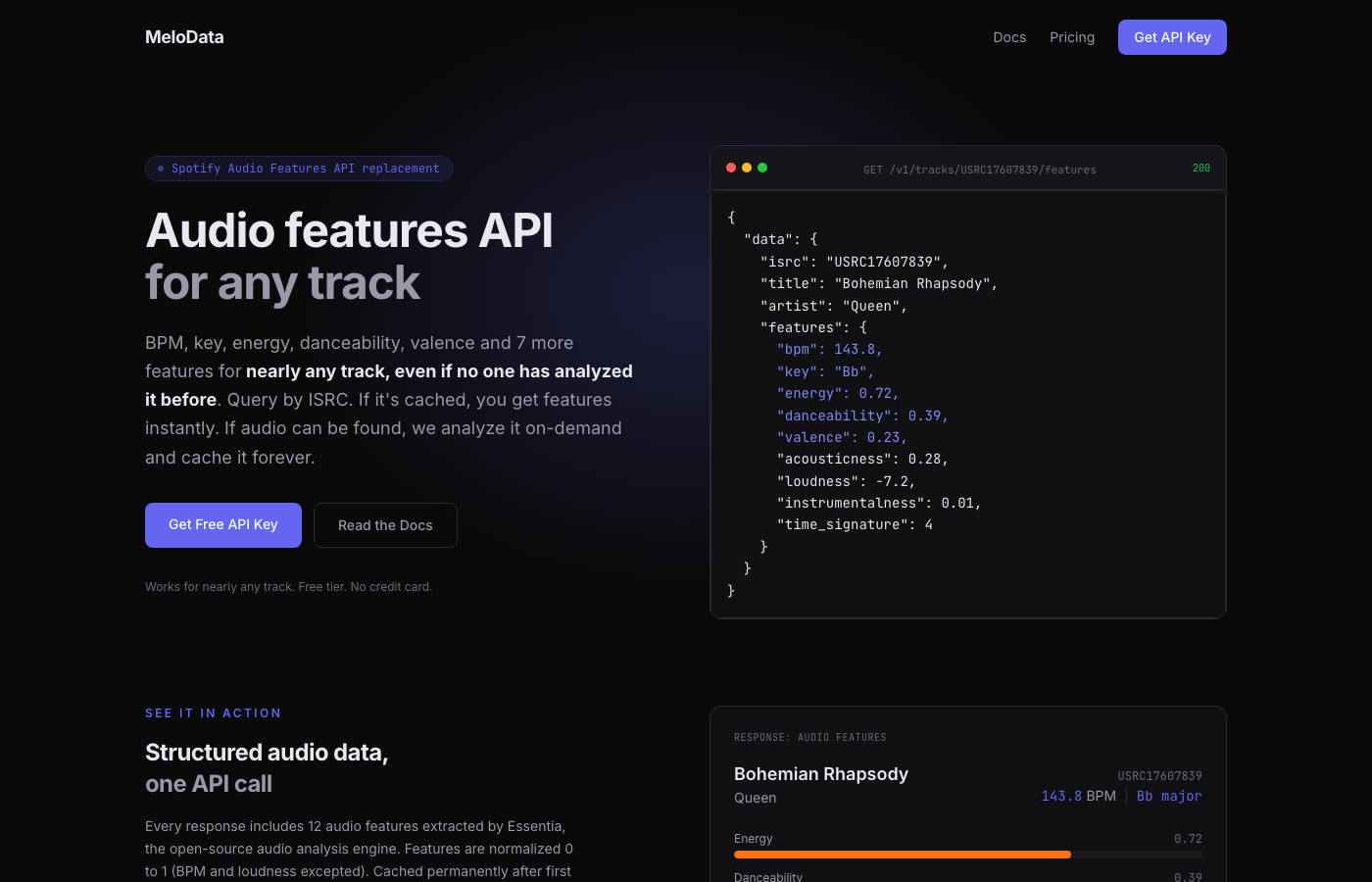 MeloData landing page